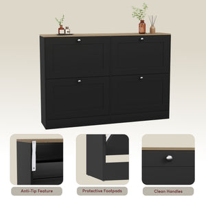 4 Drawer Shoe Cabinet, Black & Oak