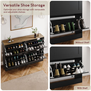 4 Drawer Shoe Cabinet, Black & Oak