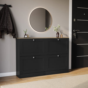4 Drawer Shoe Cabinet, Black & Oak