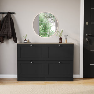 4 Drawer Shoe Cabinet, Black & Oak