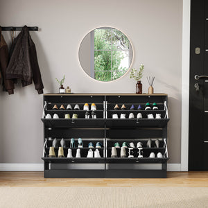 4 Drawer Shoe Cabinet, Black & Oak