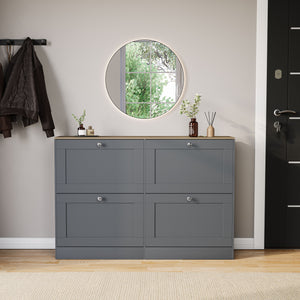 4 Drawer Shoe Cabinet, Grey & Oak