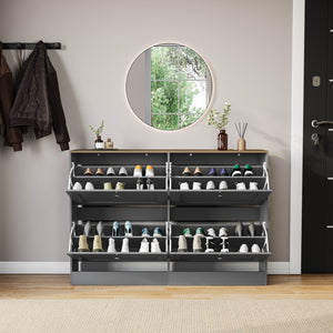 4 Drawer Shoe Cabinet, Grey & Oak