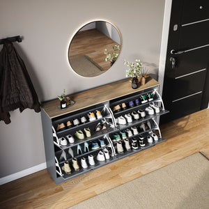 4 Drawer Shoe Cabinet, Grey & Oak