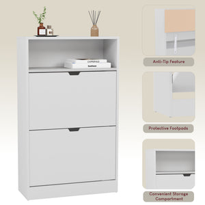 2 Drawer Shoe Cabinet With Shelf, White
