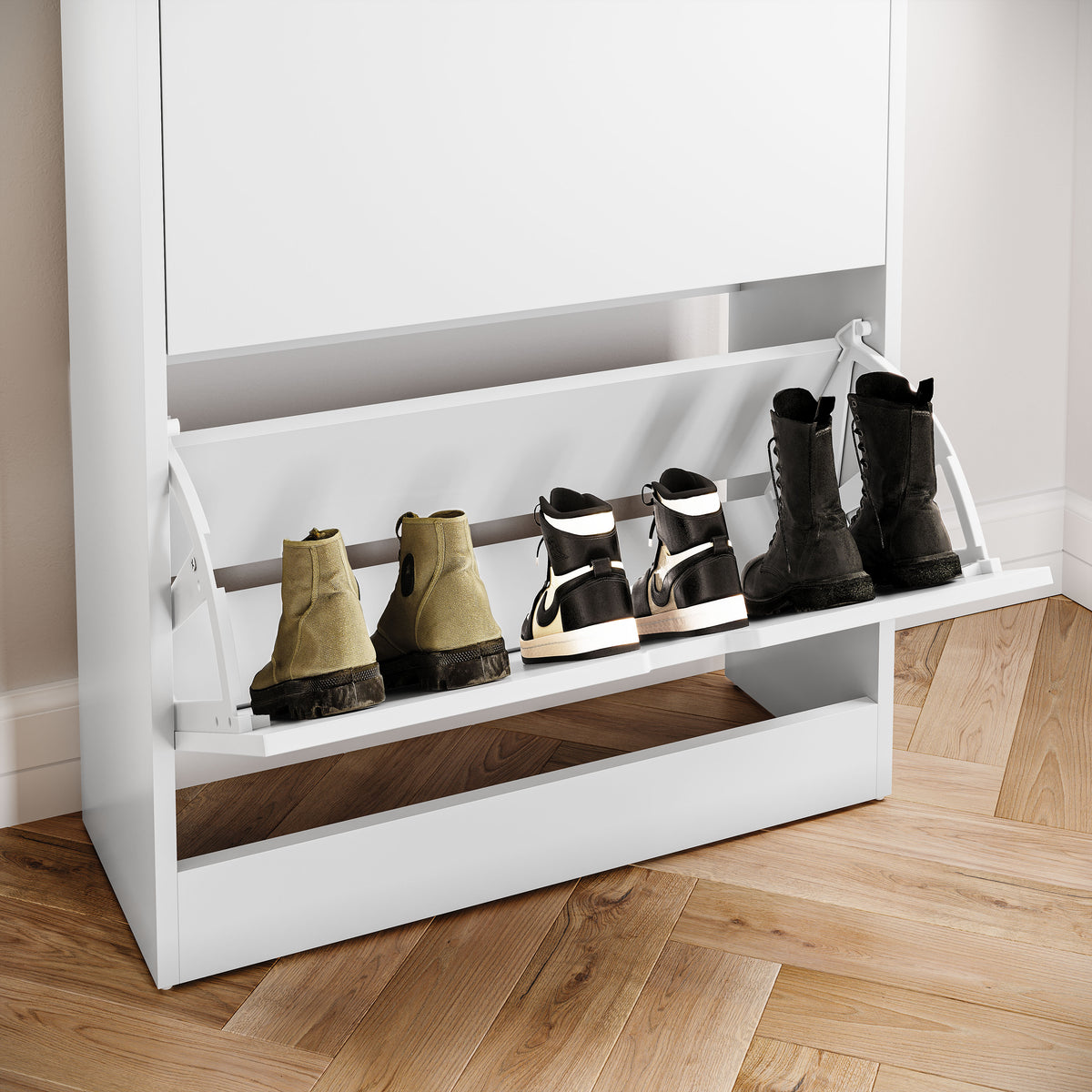 2 Drawer Shoe Cabinet With Shelf, White