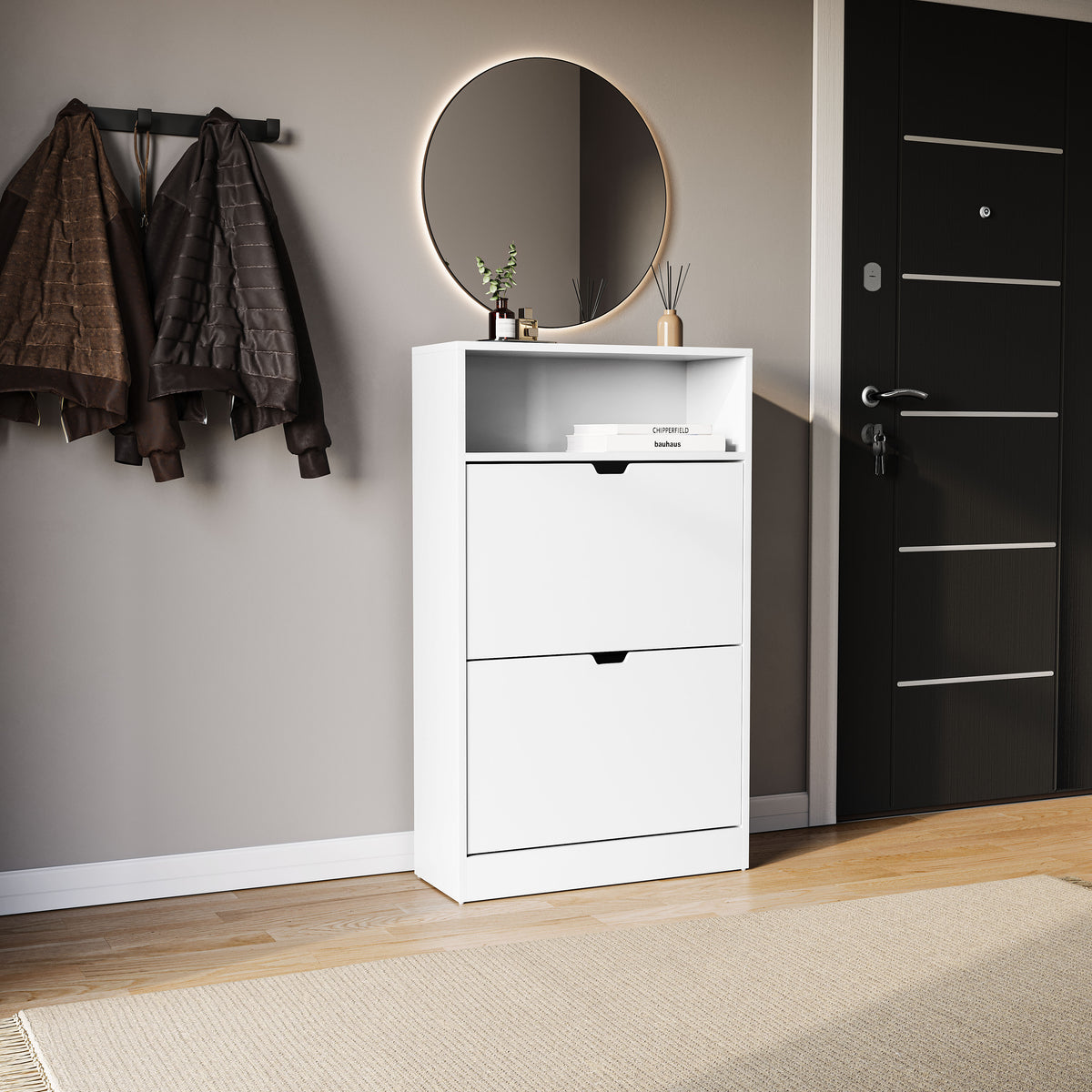 2 Drawer Shoe Cabinet With Shelf, White