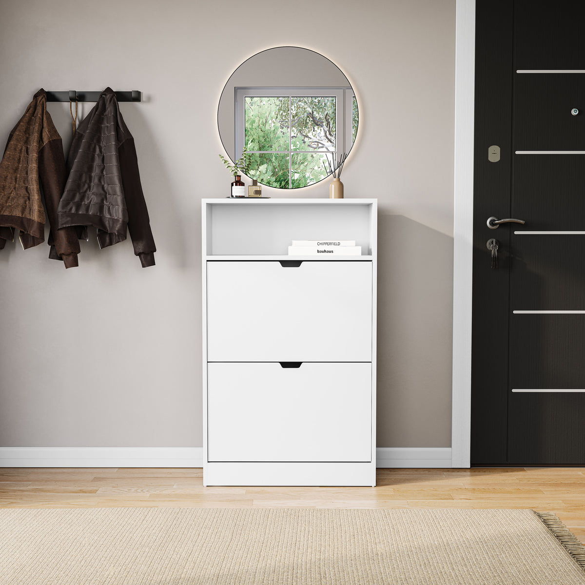 2 Drawer Shoe Cabinet With Shelf, White