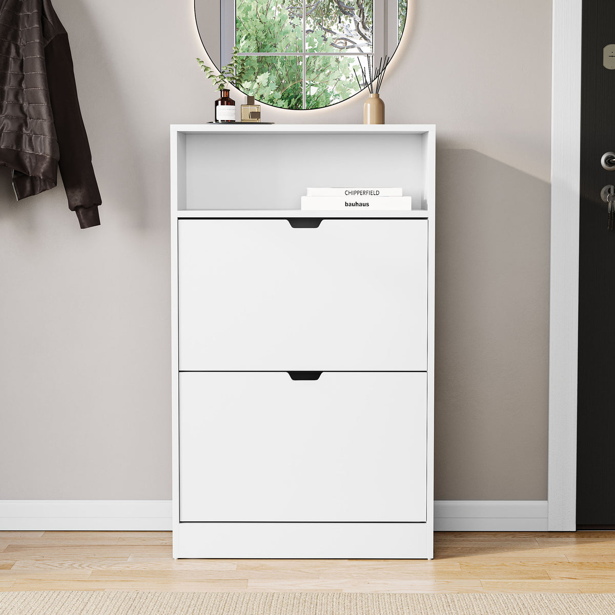 2 Drawer Shoe Cabinet With Shelf, White