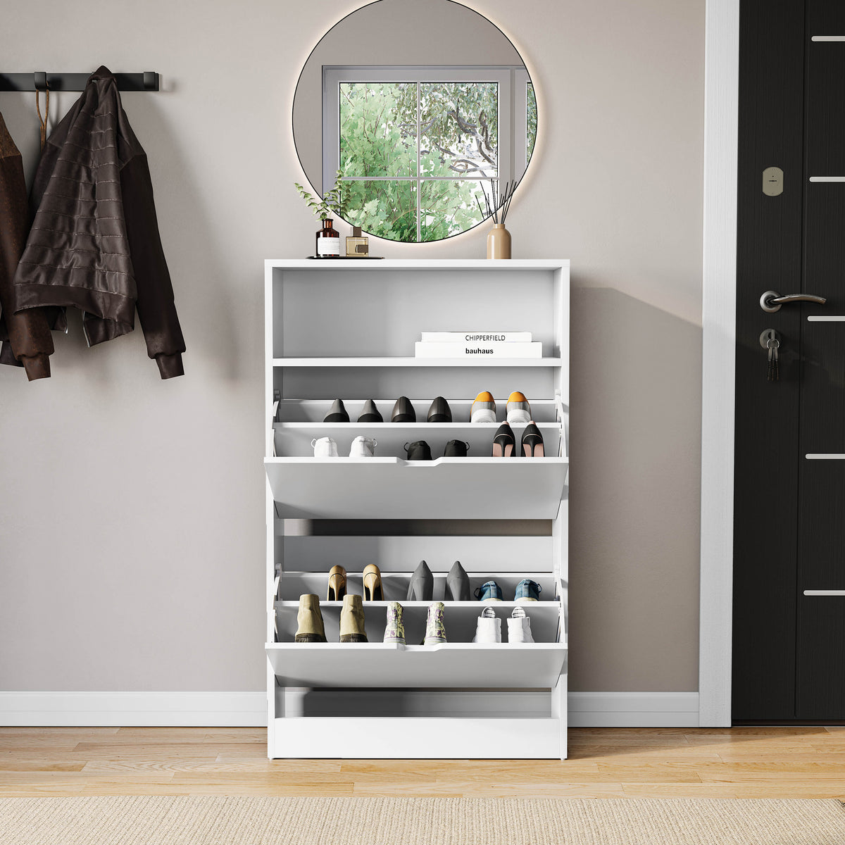 2 Drawer Shoe Cabinet With Shelf, White