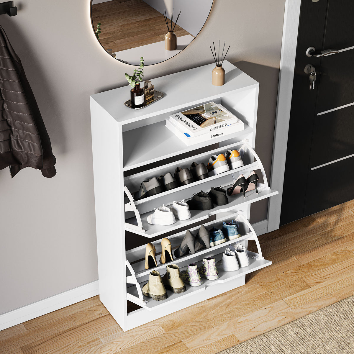 2 Drawer Shoe Cabinet With Shelf, White