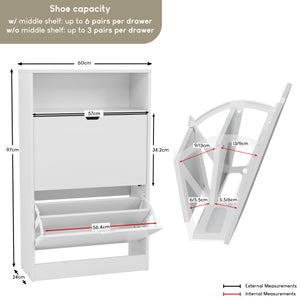 2 Drawer Shoe Cabinet With Shelf, White