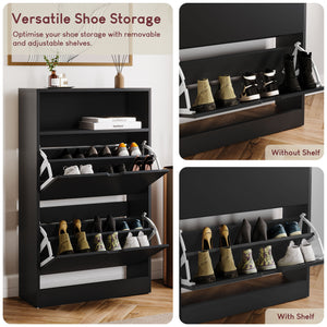 2 Drawer Shoe Cabinet With Shelf, Black