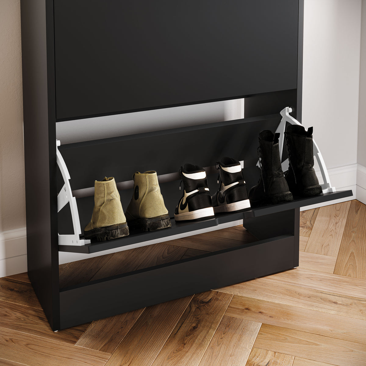 2 Drawer Shoe Cabinet With Shelf, Black