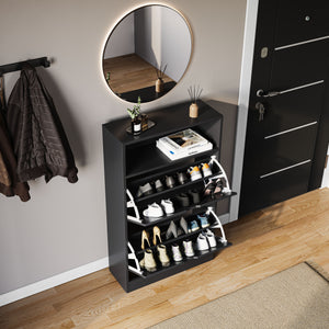 2 Drawer Shoe Cabinet With Shelf, Black
