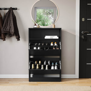 2 Drawer Shoe Cabinet With Shelf, Black