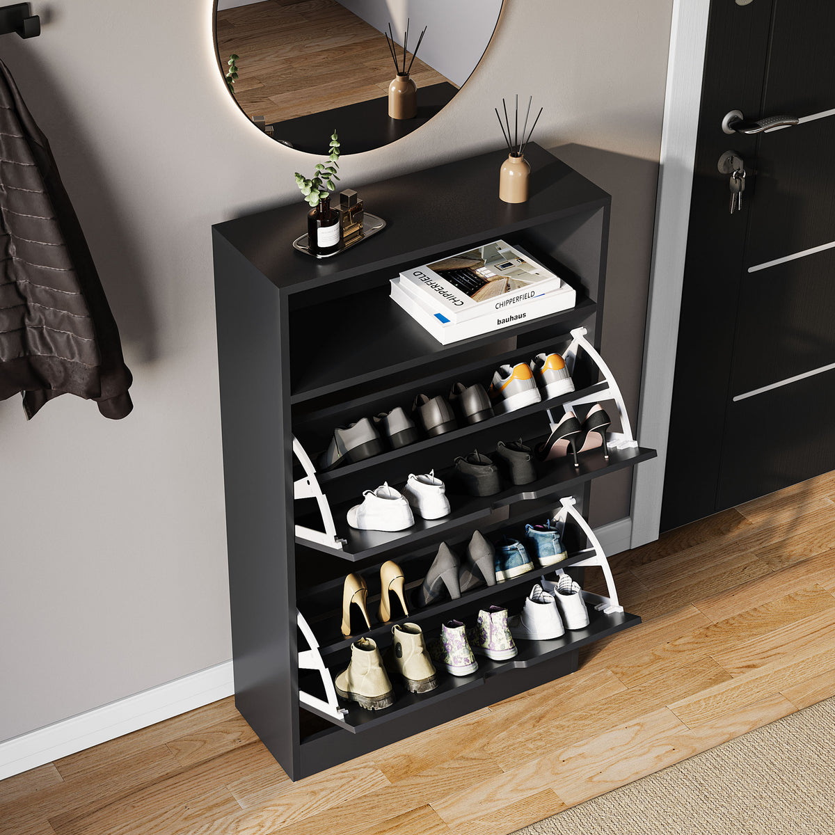 2 Drawer Shoe Cabinet With Shelf, Black