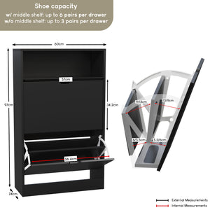 2 Drawer Shoe Cabinet With Shelf, Black