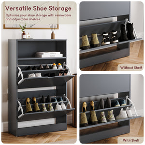 2 Drawer Shoe Cabinet With Shelf, Grey