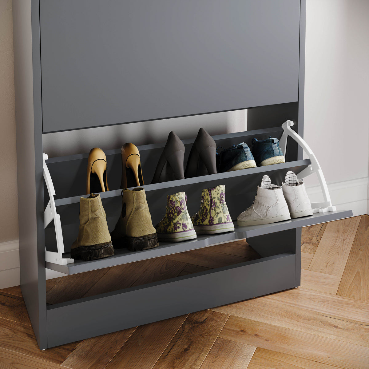 2 Drawer Shoe Cabinet With Shelf, Grey