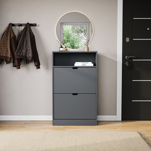 2 Drawer Shoe Cabinet With Shelf, Grey