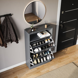 2 Drawer Shoe Cabinet With Shelf, Grey