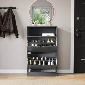 2 Drawer Shoe Cabinet With Shelf, Grey