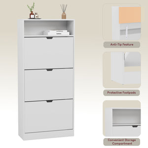 3 Drawer Shoe Cabinet With Shelf, White