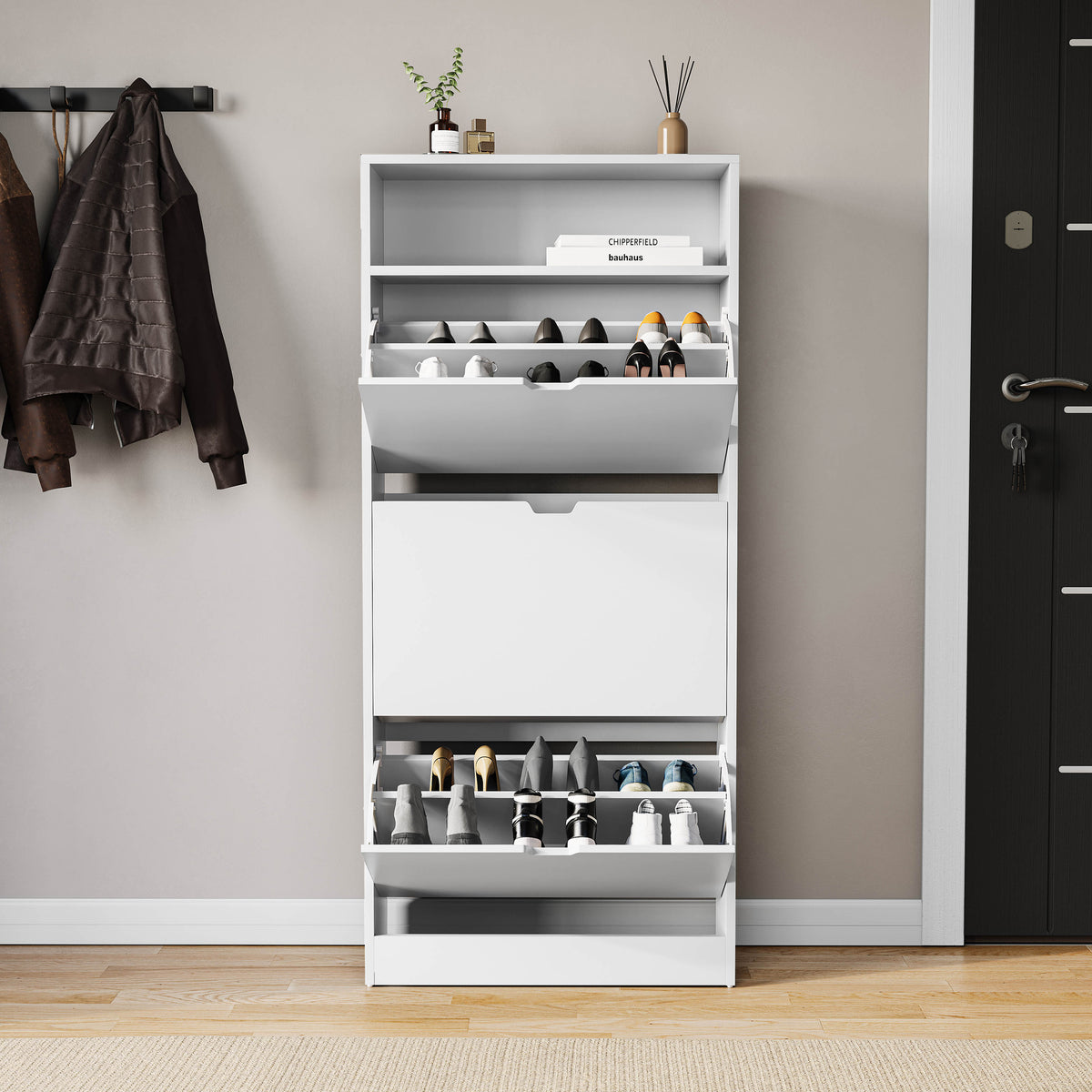 3 Drawer Shoe Cabinet With Shelf, White