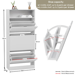 3 Drawer Shoe Cabinet With Shelf, White