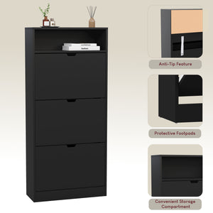 3 Drawer Shoe Cabinet With Shelf, Black