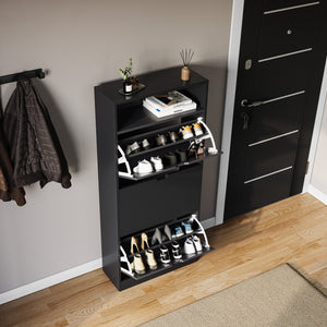 3 Drawer Shoe Cabinet With Shelf, Black