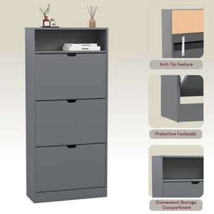 3 Drawer Shoe Cabinet With Shelf, Grey