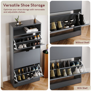 3 Drawer Shoe Cabinet With Shelf, Grey