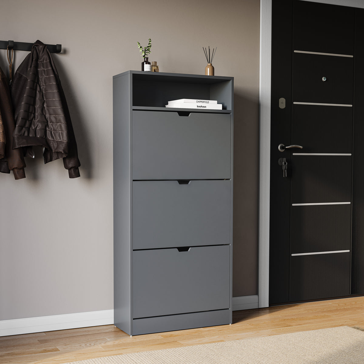 3 Drawer Shoe Cabinet With Shelf, Grey