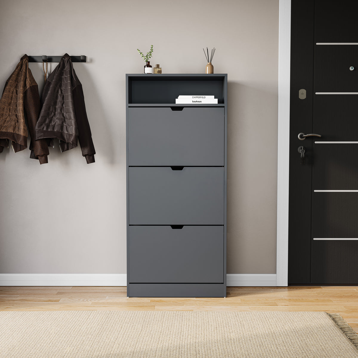 3 Drawer Shoe Cabinet With Shelf, Grey