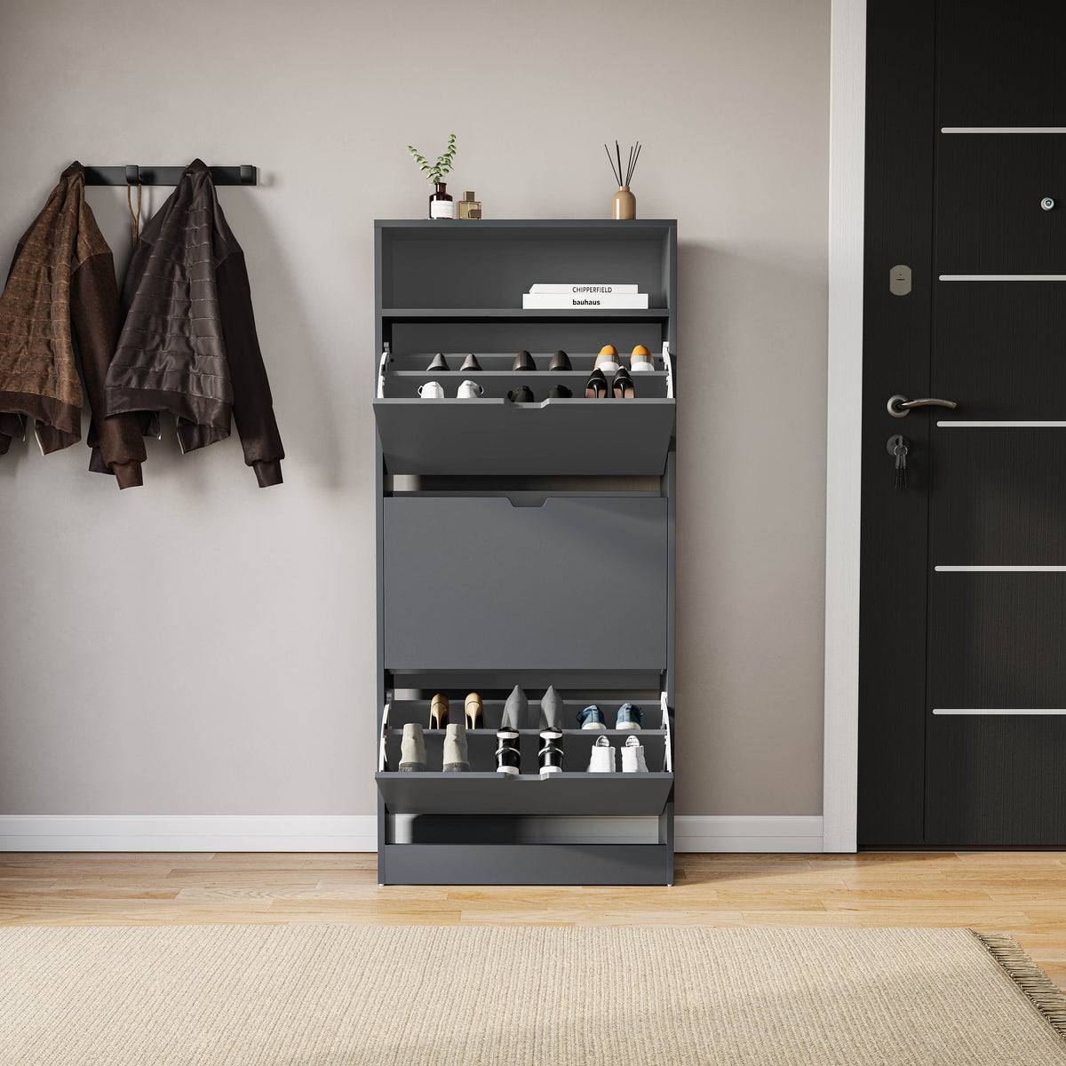 3 Drawer Shoe Cabinet With Shelf, Grey