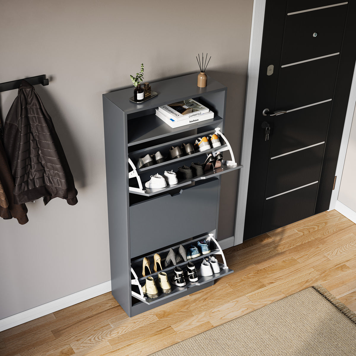 3 Drawer Shoe Cabinet With Shelf, Grey