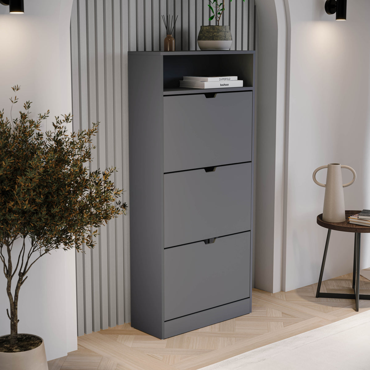 3 Drawer Shoe Cabinet With Shelf, Grey