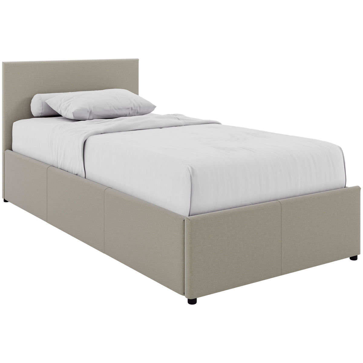 Veronica Single Ottoman Bed, Beige Linen