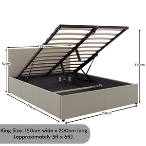 Veronica King Size Linen Ottoman Bed, Beige Linen upholstered ottoman bed with lift-up storage
