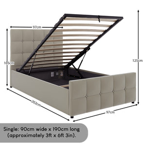 Valentina Single Ottoman Bed, Beige Linen