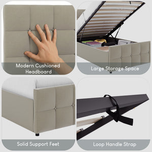 Valentina Single Ottoman Bed, Beige Linen