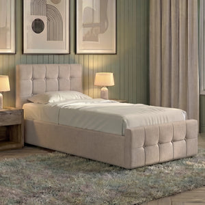 Valentina Single Ottoman Bed, Beige Linen