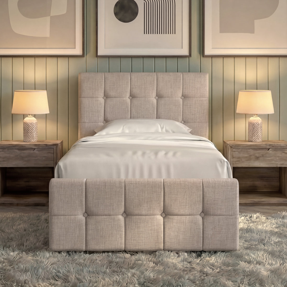 Valentina Single Ottoman Bed, Beige Linen