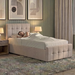Valentina Single Ottoman Bed, Beige Linen