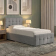 Valentina Single Ottoman Bed, Light Grey Linen upholstered ottoman bed with lift-up storage
