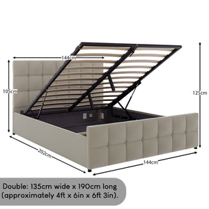 Valentina Double Ottoman Bed, Beige Linen UKFR