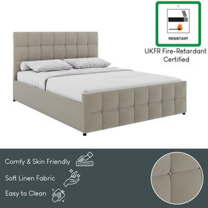 Valentina Double Ottoman Bed, Beige Linen UKFR
