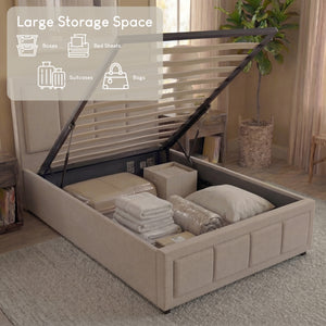 Valentina King Size Linen Ottoman Bed, Beige Linen UKFR